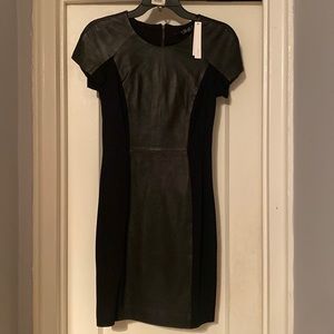 Black Dress- brand new. 100% leather + ponte